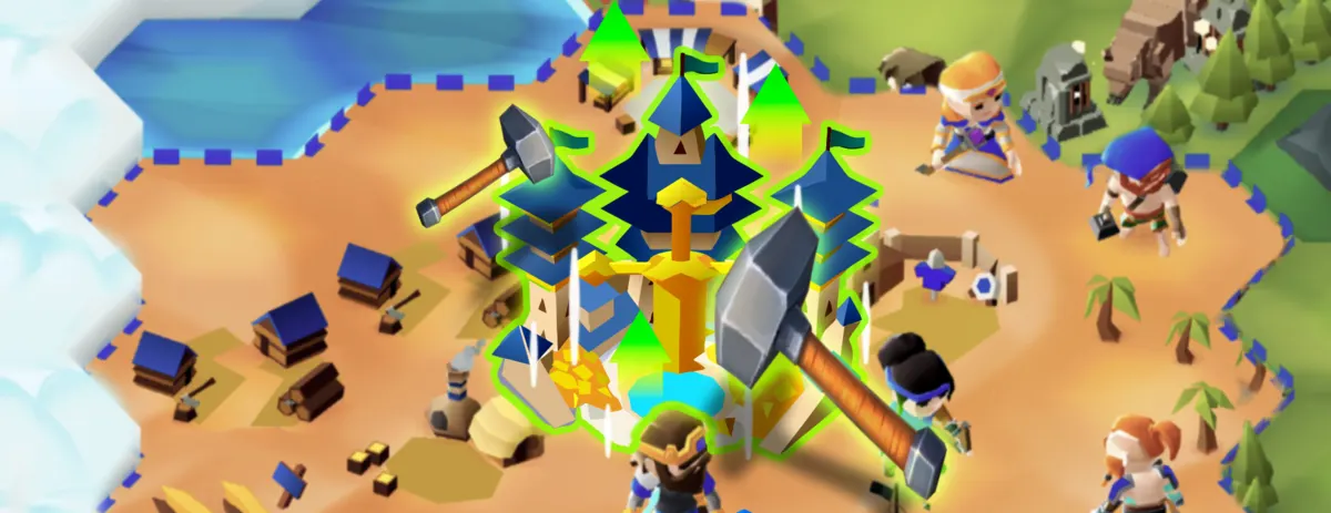 Build your base: a walled Hexapolis town with farms and a harbor