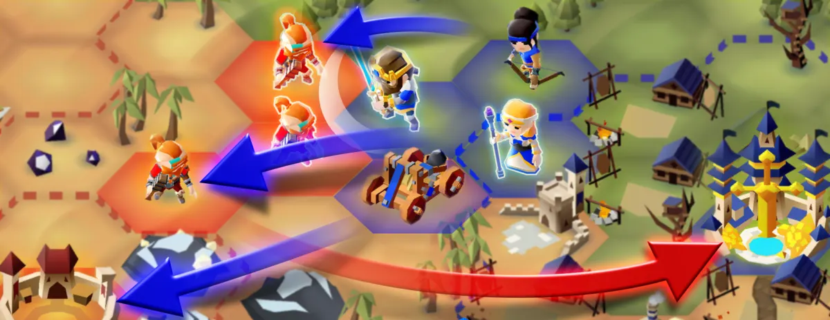 Choose your strategy: attack arrows between red and blue armies