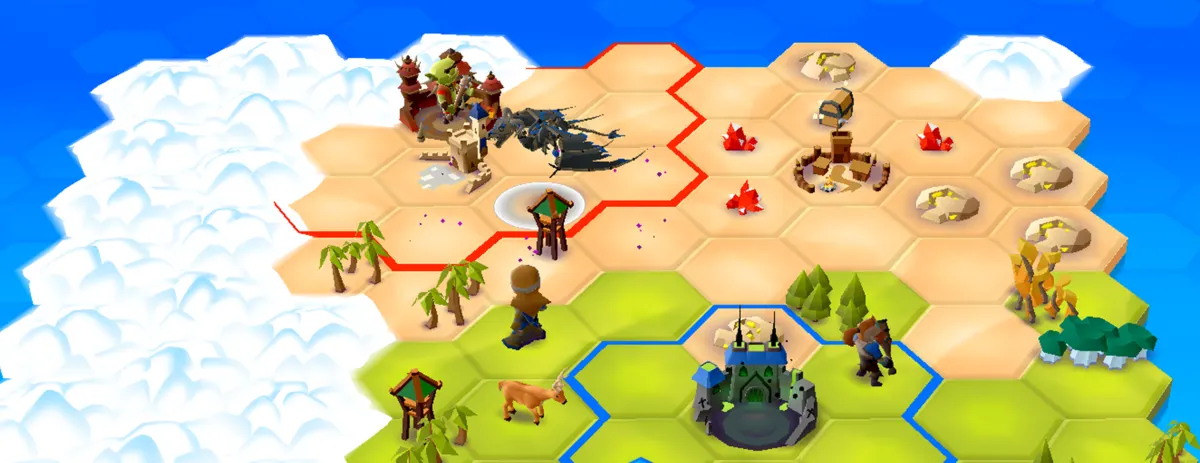 Explore the world: hex islands and a dark fortress in the clouds